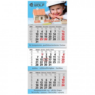 Block-Wandkalender mit Wire-O-Bindung 3 Block Kalender Block-Wandkalender mit Wire-O-Bindung 3 Block Kalender